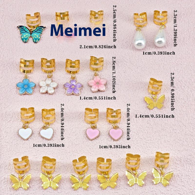 20Pcs Butterfly Braid Clips Crystal Dreadlock Hair Accessories Colorful Butterflies Pendant Charms Pearl Shiny Hair Jewelry