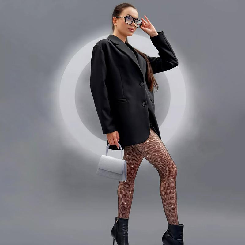 Women Sexy Diamond Tights Rhinestone Fishnet Bling Mesh Tights Shiny Fish Net High Waist Pantyhose Party Club Lady Black Tights