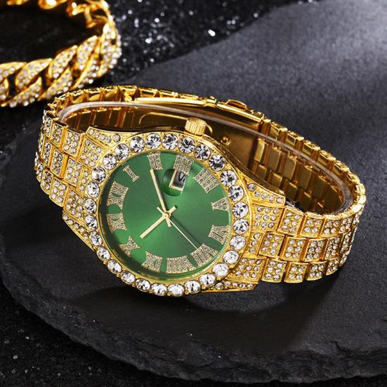 Orologio Bracciale Moda Uomo Orologio Analogico al Quarzo con Calendario Giorno Bracciale con Strass Orologio da Polso Regalo per Marito Fidanzato