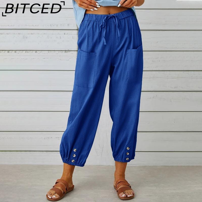 BITCED 12 Color Women's Fashion Casual Solid Color Print Pants & Capris