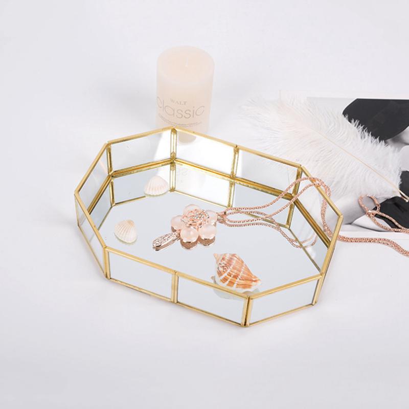 Golden Mirror Tray Cosmetic Container Jewelry Organizer Case Bathroom Storage Lipstick Necklace Desktop Pantry Organizer Cake