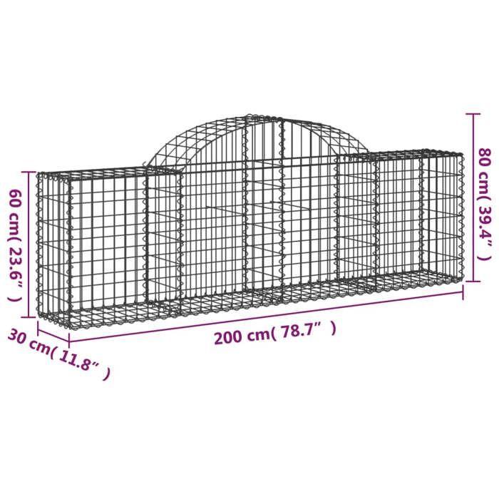 VidaXL Paniers à gabions arqués 11 pcs 200x30x60/80 cm Fer galvanisé, gabion, cage de gabion, panier de mur de gabion, mur 3146077