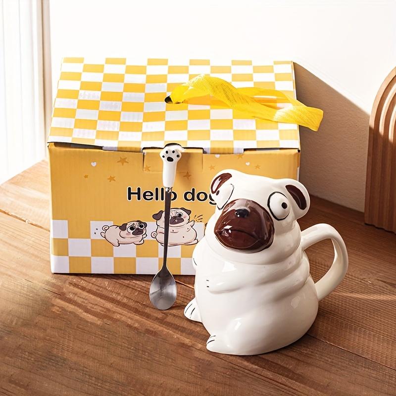 1 Pack Creative Ceramic Pug Mug for Home ,Office, Reusable Water Cup, Fun Design, Dishwasher Safe, Multi Purpose Use