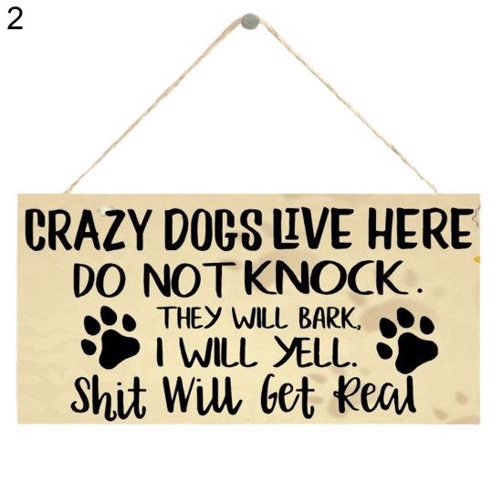 2Pcs Rectangle Dog Sign Plaque Wooden Tag Hanging Pendant Home Door Decoration