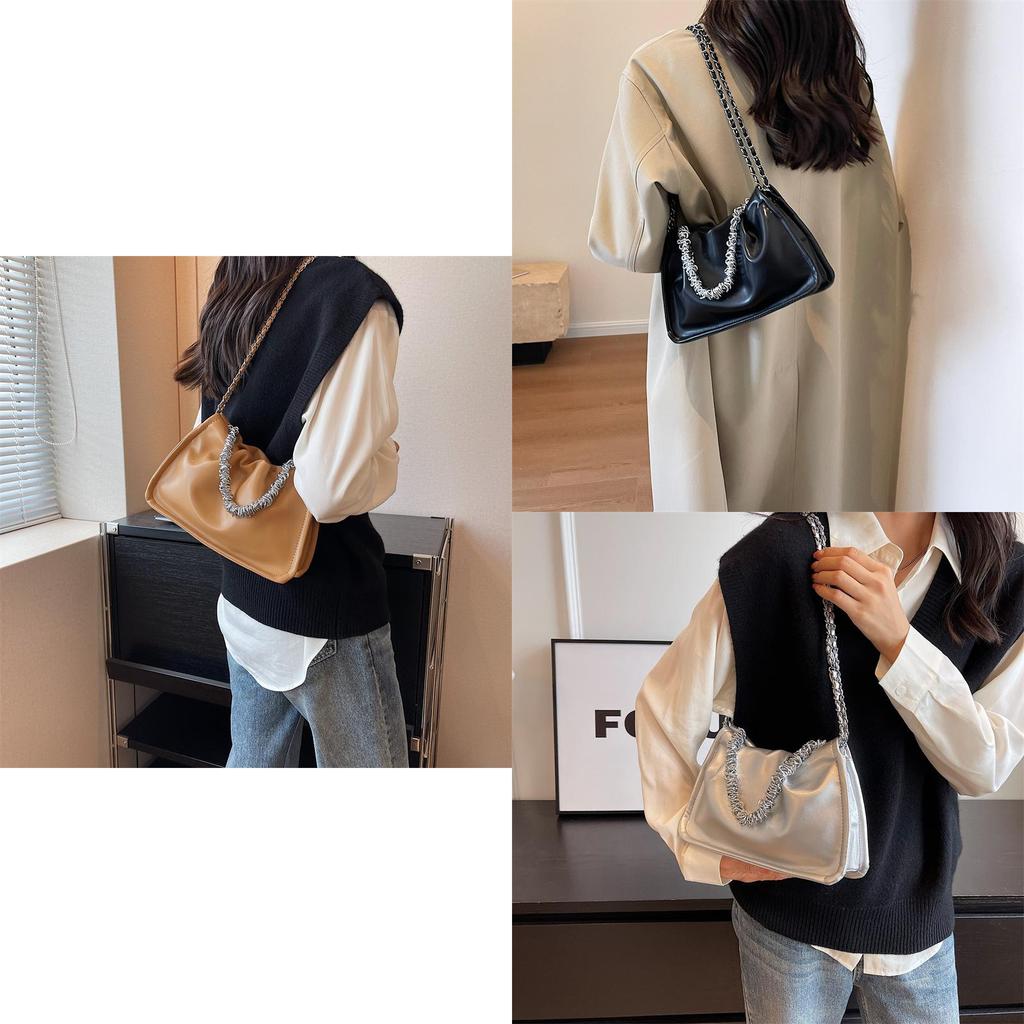 Small Vintage Pleated Shoulder Bag Women's Summer 2023 New Korean Retro Chain Crossbody Bag