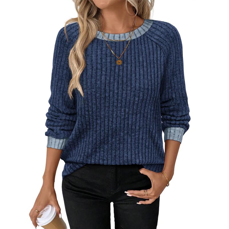 T-shirt da Donna Autunno Inverno Girocollo Patchwork Manica Lunga Top