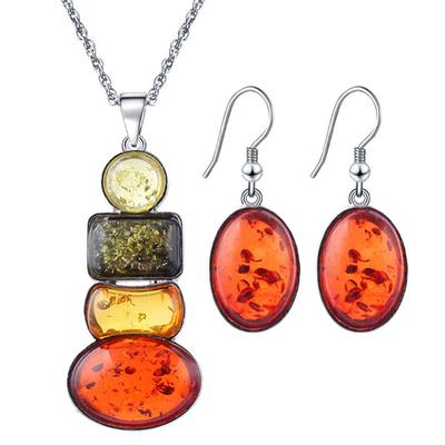 Dames Zilver Verguld Amber Feest Ketting Oorbellen Sieraden Sets Cadeau