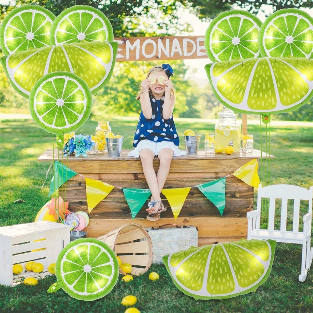 10 Palloncini Lime Grandi Rotondi Giallo Limone in Foil per Festa a Tema Frutta Estiva Ringraziamento Raccolta Autunnale