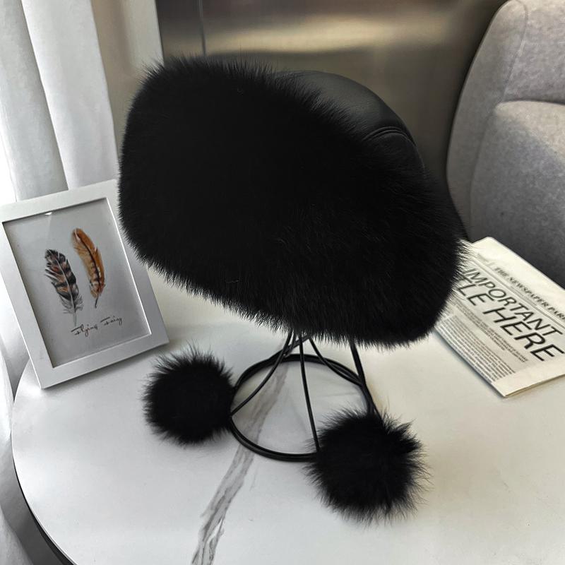Fox fur whole leather hat women warm real fox fur hat winter outings ear-protecting Mongolian hat making the face look smaller