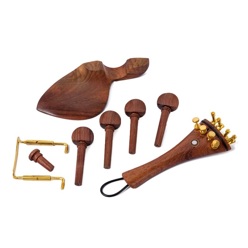 Chinrest Endpin Tailpiece Tuning Pegs Ebony Chin Rest for 4/4 Violin Replacement
