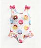 One Piece Swimsuit for Little Girls, Sleeveless Ruffle Donut Print Bathing Suit for Kids 1-8 Years
