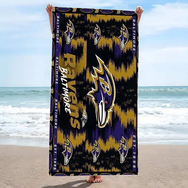 Baltimore Ravens Logotyck Tryckt Strandhandduk, Stor Mjuk Snabbtorkande Handduk för Strand Camping Simning