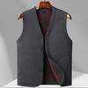 Men Vest Coat V-Neck Sleeveless Single Breasted Waistcoat with Pockets Solid Color Thickened Velvet Lining Coldproof Vest