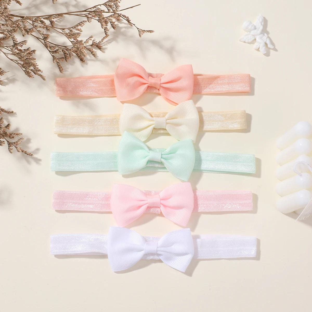 

5 шт./набор Однотонный ленточный бант из грогрена Повязка на голову для девочек Новые головные уборы Эластичные резинки для волос Младенцы Дети Аксессуары для волос