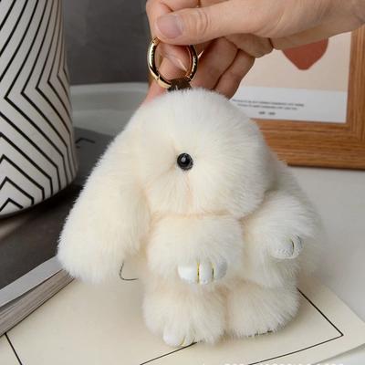 Flauschiger Kaninchen Schlüsselanhänger 15cm, Plüsch Kunstpelz Pompon Kaninchen Taschenanhänger, Niedliche Mädchen Geschenk Accessoires für Geldbörse Rucksack