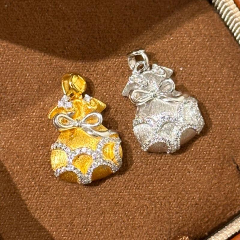 Vintage Zawieszki Wykwintny Szczotkowany Łuk Torebka Naszyjnik Diament Inkrustowany Lekki Luksus Elegancki Łańcuszek na Obojczyk Biżuteria Bankietowa Prezenty