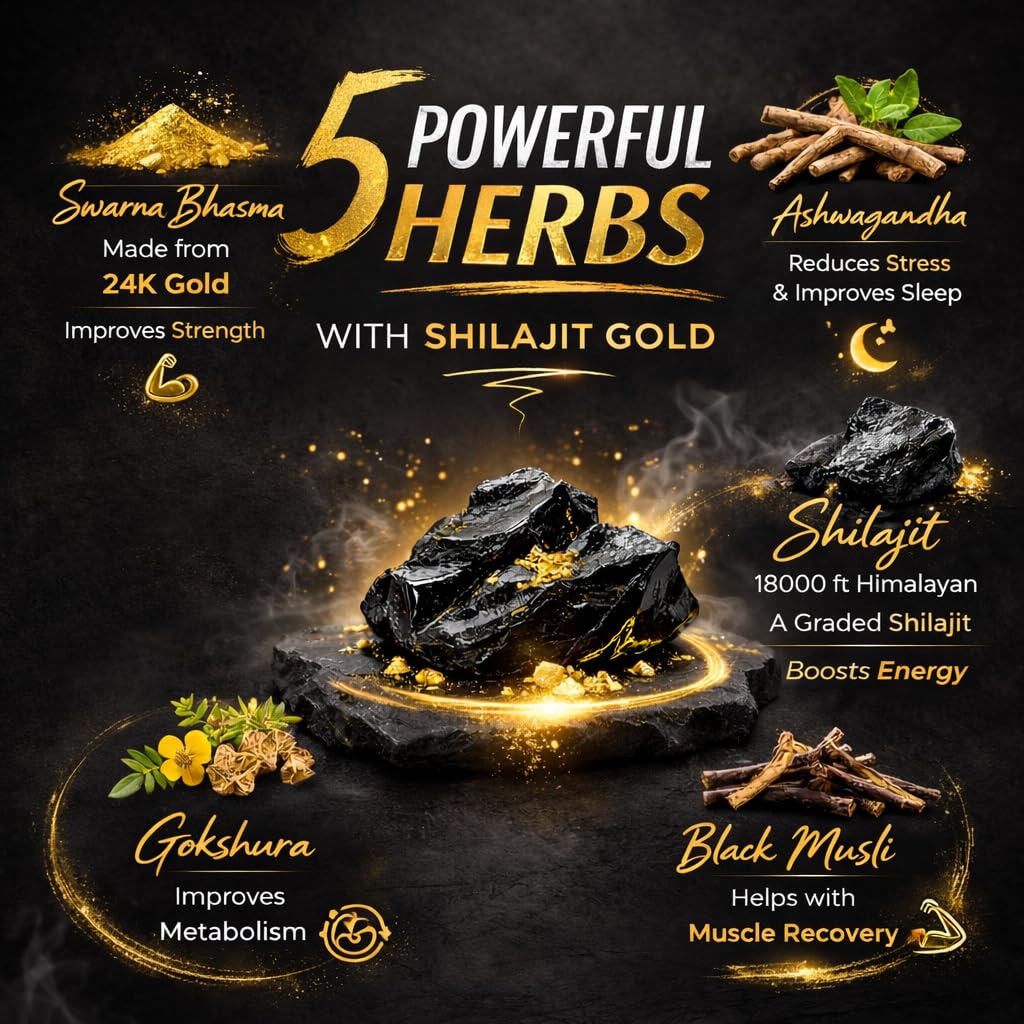 Supra Man Shilajit Gold Kapseln für Männer | Reines Himalaya-Shilajit mit Swarna Bhasma, Ashwagandha, Gokshura & Safed Musli | Unterstützt Kraft, S