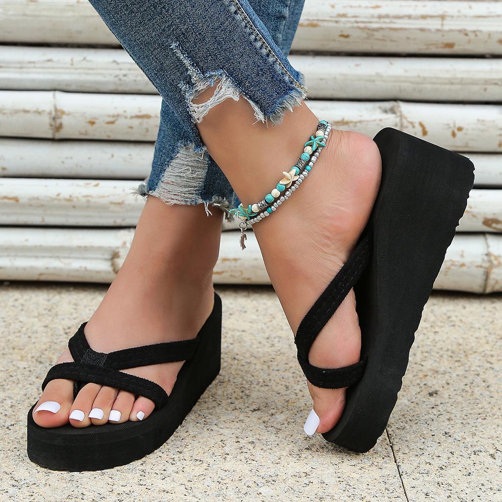 Fashion Slippers for women in summer, flip flops without heels, thick-soled wedge heels, sandals, flat soles