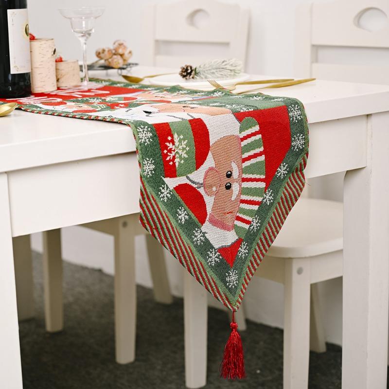 Christmas Party Tablecloth Snowman Santa Claus Table Runner Deer Xmas Tree Snowman Wedding Knitted Fabric Table Flag Home Decor