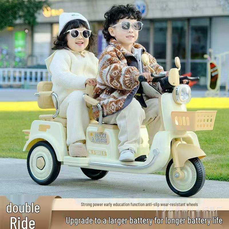 Children's Electric Double-Seat Tricycle Toy Car with Remote Control for Ages 1-8