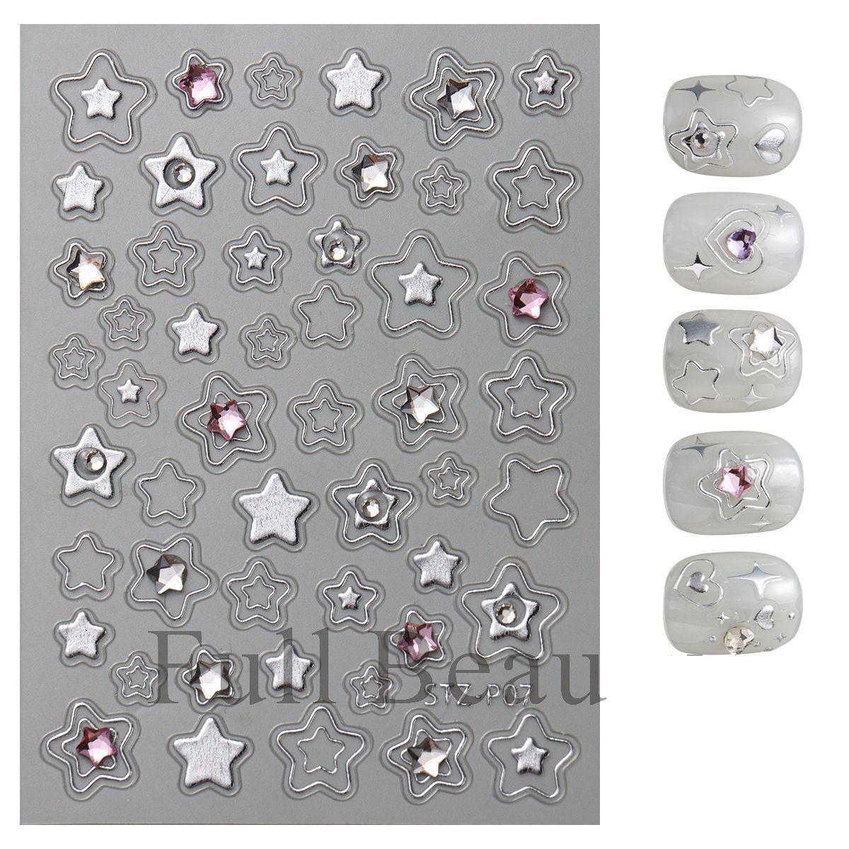 

Металлические золотые серебряные наклейки для ногтей сердечки звезды нейл-арт наклейки слайдеры маникюрный декор