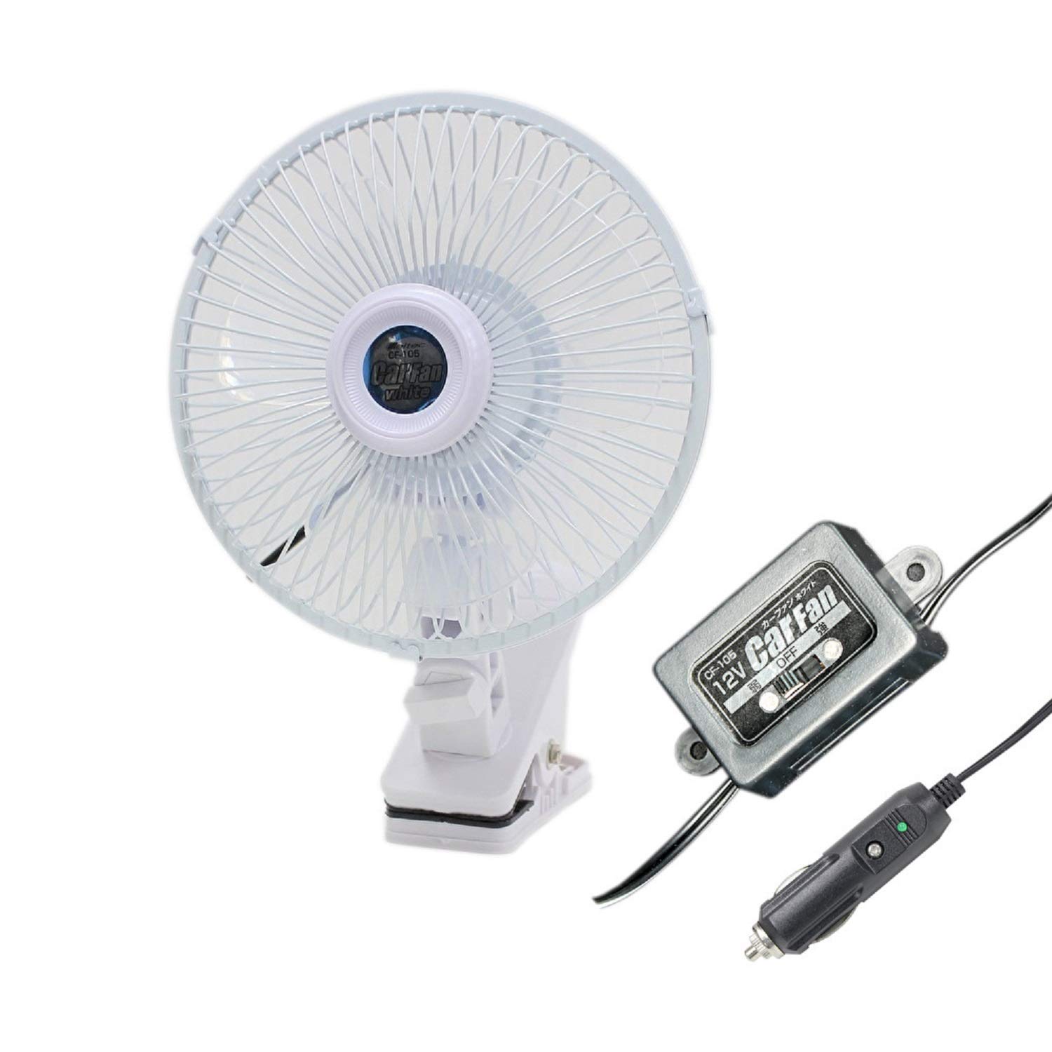 

Meltec CF-105 Car Fan, DC12V, Clip-on, with Oscillating Function, 2 Airflow Settings, White