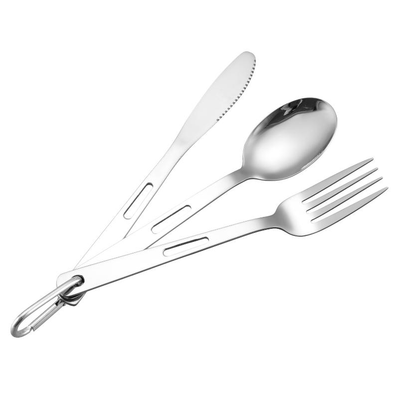 

3Pcs Portable 430 Stainless Steel Tableware With Carabiner Outdoor Camping Picnic Knife Fork And Spoon Set Travel Tableware
