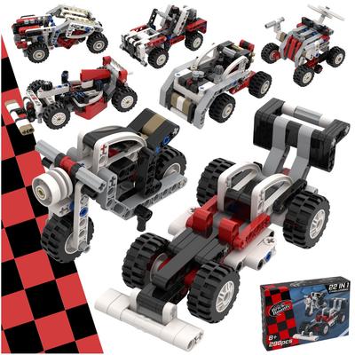 BrickBounty 22 in 1 Rennwagen- und Motorrad-Spielset (289 Stück), Bausteine verwandeln sich von Auto zu Roller, Roboter, Hubschrauber, Schaukel, MOC-Bau