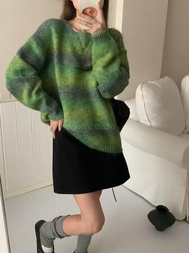 Gentle Wind Gradual Change Pullover Sweater Women's Autumn and Winter New Loose Lazy Wind with Knitted Sweater Top Women