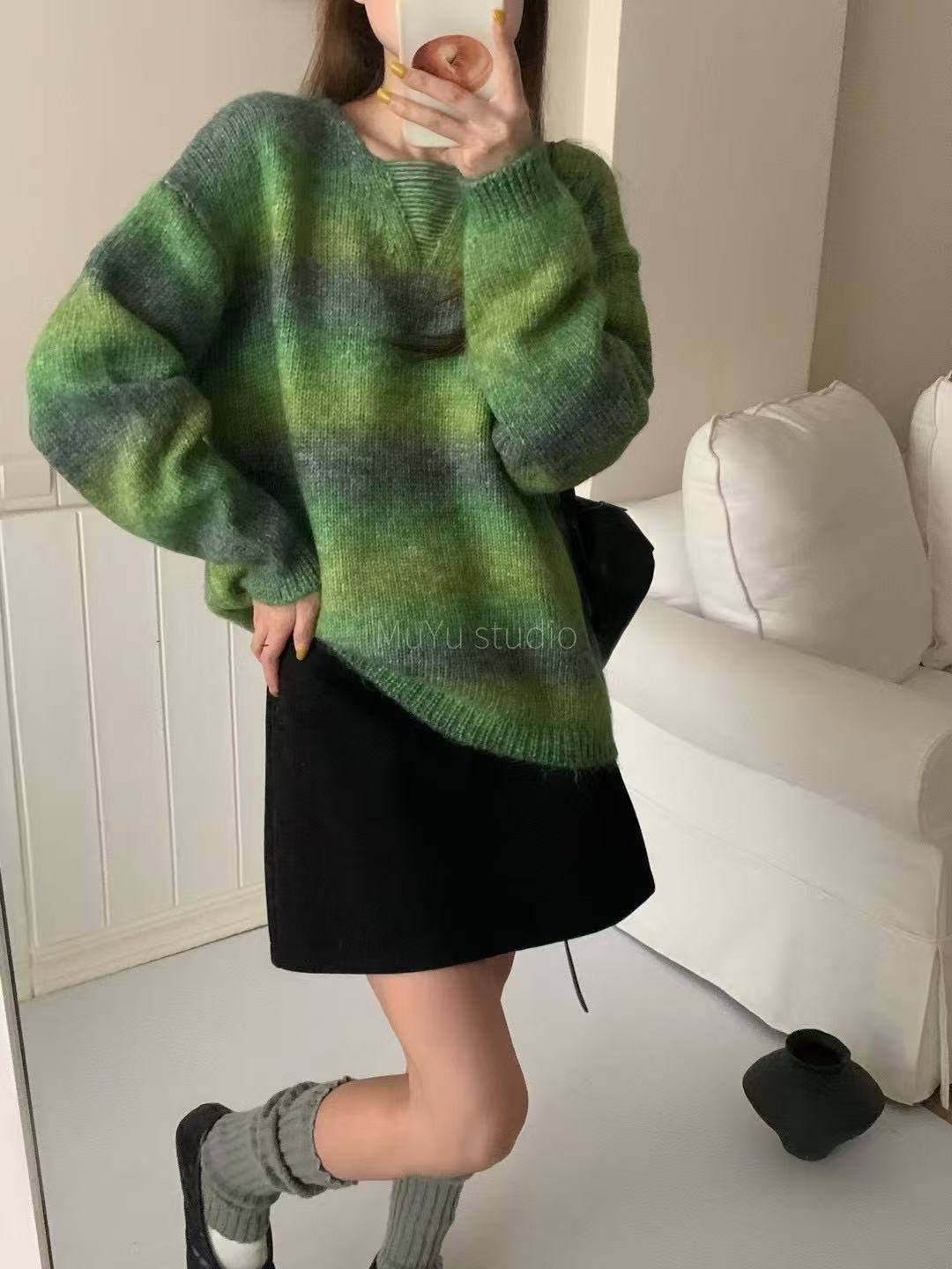 

Gentle wind gradual change pullover sweater women s autumn and winter new loose lazy wind with knitted sweater top women one size fits all