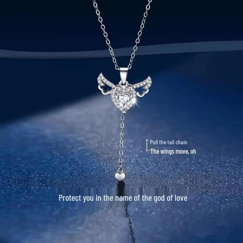 Amors Herz Halskette: Luxuriöser Engel Flügel Anhänger mit Zirkonia Schlüsselbein Kette