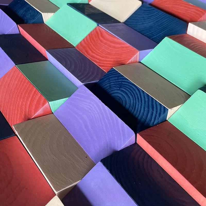 Creative Color 3D Stereoscopic Diamond Wall Hanging Hotel Café Background Decoration Bevel Color Mosaic Wood Wall Hanging Decor