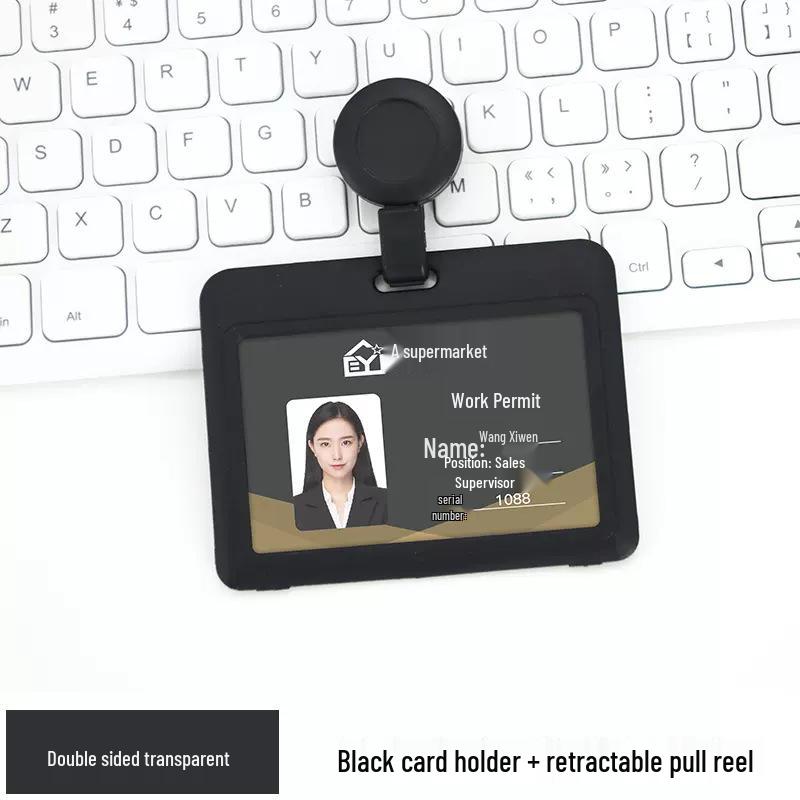 Double-sided Transparent ID Badge Holder with Retractable Buckle and Lanyard