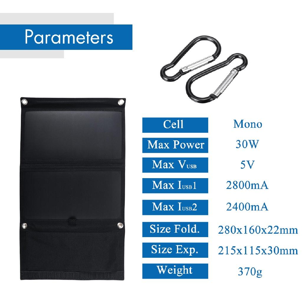 30W 5V Solar Panel Charger Foldable Solar Power Bank Dual USB Camouflage Backpack Camping Hiking for phone