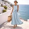 Women's Summer Maxi Dress Short Sleeve V Neck A Line Swing Dress Casual Beach Vacation Flowy Sundress with Pockets