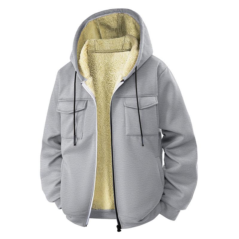 

Мужские куртки-худи на молнии, Тяжелая зимняя толстовка, Флис с подкладкой из шерпы, Теплая куртка, Уличная куртка с капюшоном, Ветрозащитная верхняя одежда, Пальто для мужчин S светло-серый