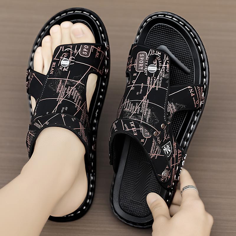 Fashion Non-Slip Men Beach Sandals Fashion Brand Casual Male Shoes Comfy Leather Simple Male Slippers Retro Style Mens Summer Half Shoes