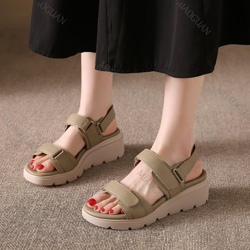 Fashion Retro Thick Bottom Roman Sandals Female Summer New Large Size Versatile Wedges Middle Heel Sandal Casual Solid Open Toe Sandales