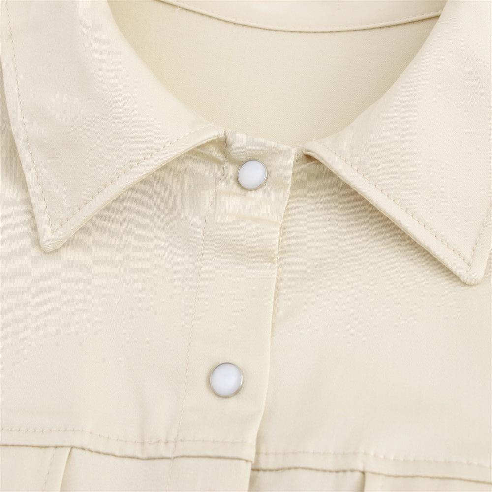 2025 Spring Women's Slim Lapel Short-Sleeve Wide-Hem Dress