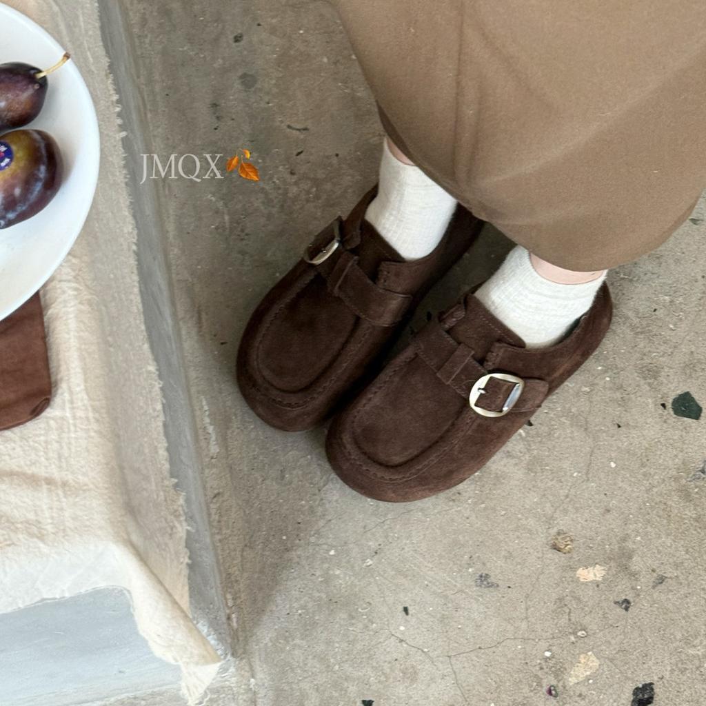 Retro suede platform Boken shoes women's 25 autumn new soft-soled beanie shoes French high-end casual beanie shoes