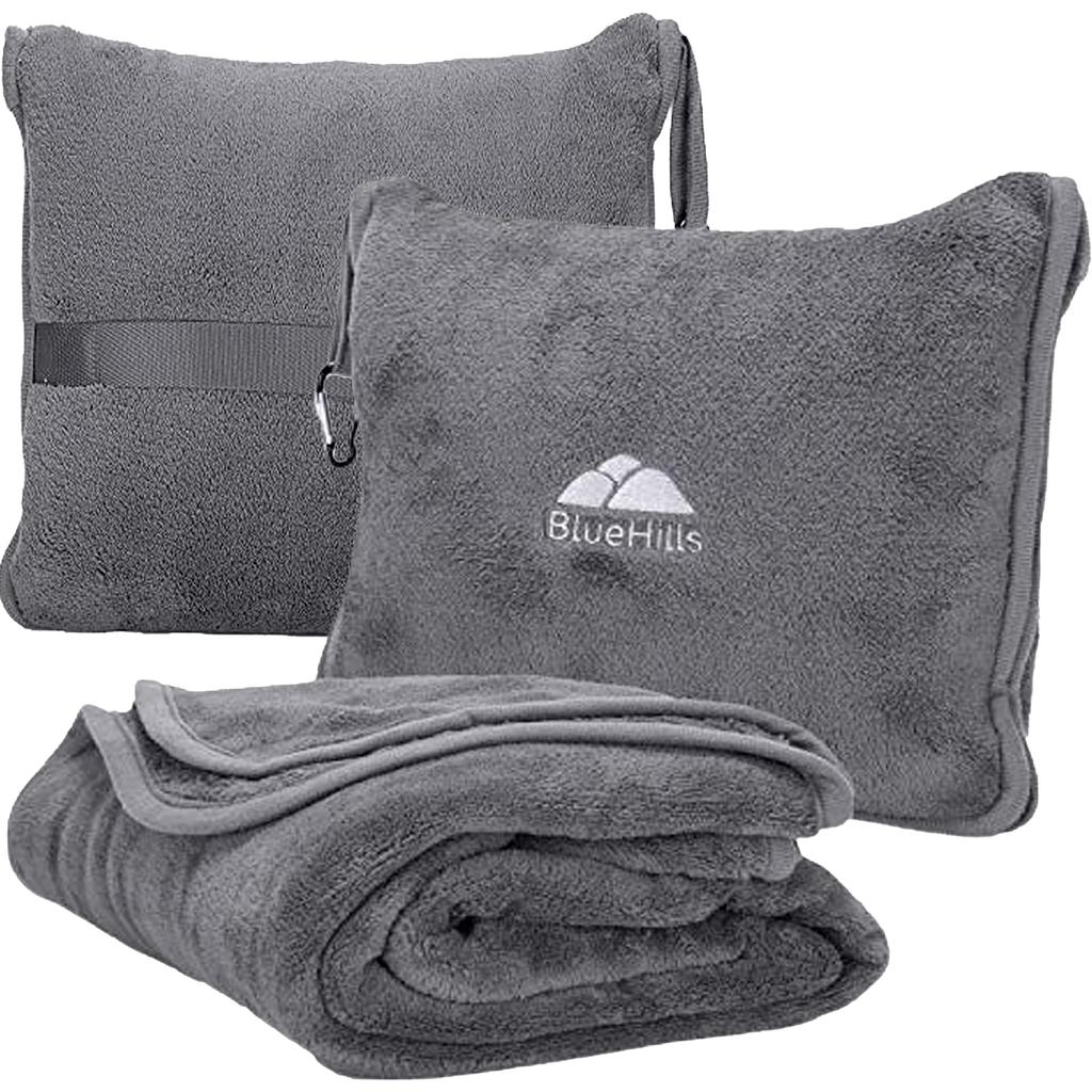 BlueHills Premium Soft Travel Blanket and Pillowcase for Flight Throw and Compact Large Warm Travel Airplane Portable Gray Airplanes, Blanket, Bag,