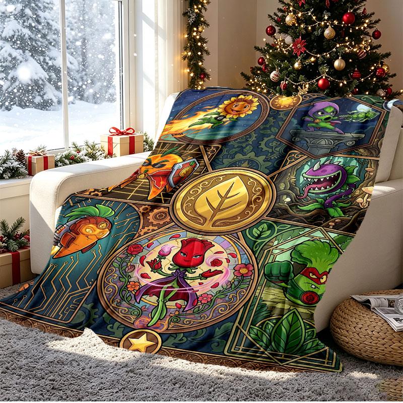 Plants VS Zombies Pattern Blanket for Home Decoration, Bed, Sofa, Car Travel, Camping, Suitable for All Seasons, Birthday Christmas Gift