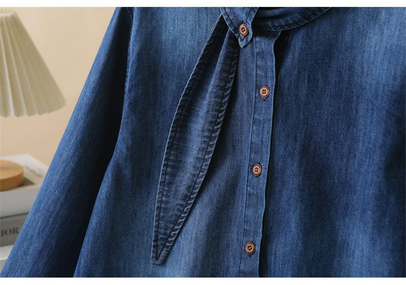 2026 Spring Plus Size Flowy Collar Denim Shirt for Women - Long Sleeve Slimming Jacket Fashion Top