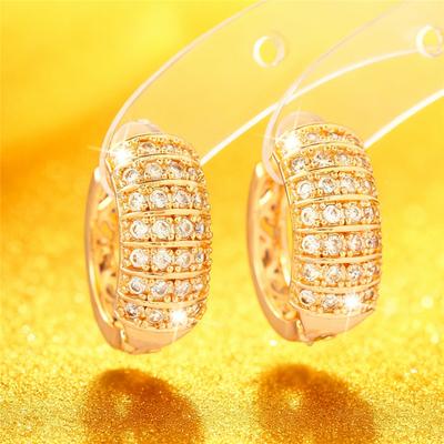 Female White Zircon Stone Hoop Earrings Vintage Fashion Gold Color Wedding  For Women