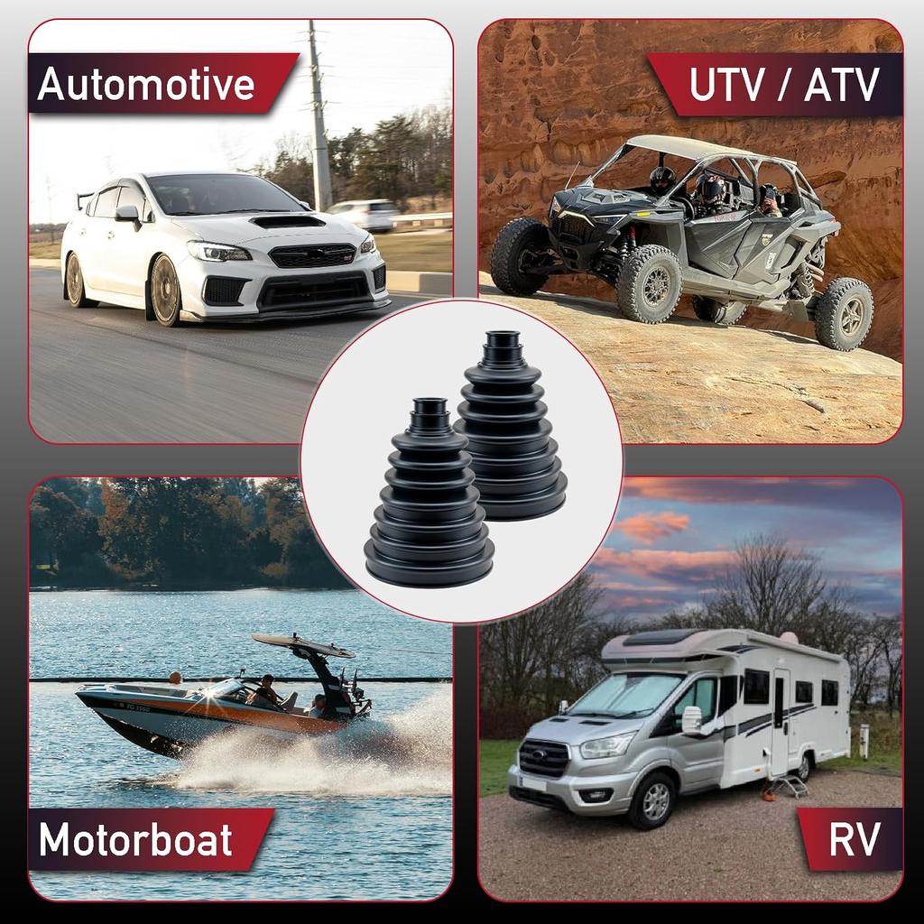 Upgrade 2PCS CV Boot CV Axle Boot Thickened Neoprene Rubber Material With 4 Stainless Steel Clamps & 6 Cable Ties Universal CV Joint Boot Fits Shaft