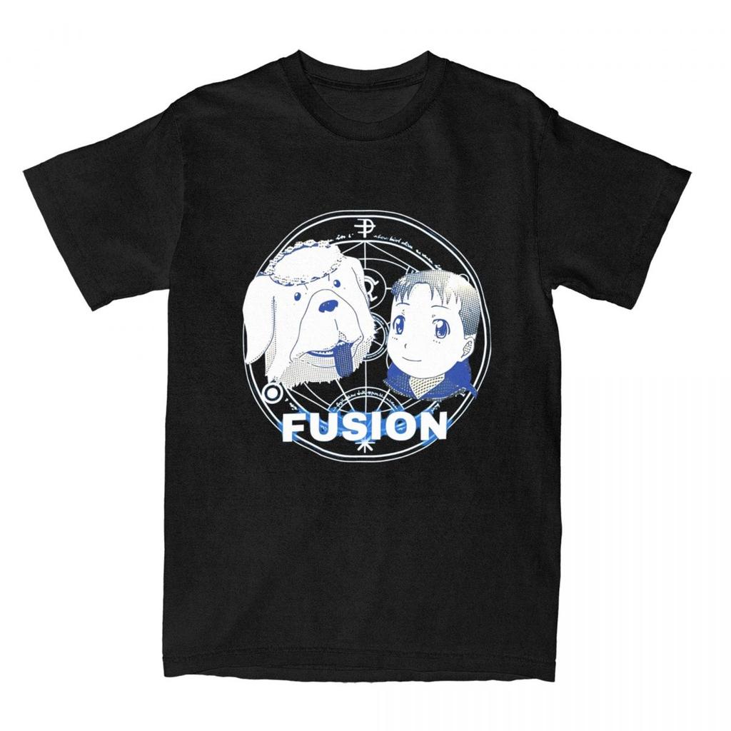 Men Fullmetal Alchemists Fusion T Shirt Alchemy Crossing Pure Cotton Clothing Crazy Short Sleeve Round Neck Tee Shirt T-Shirts