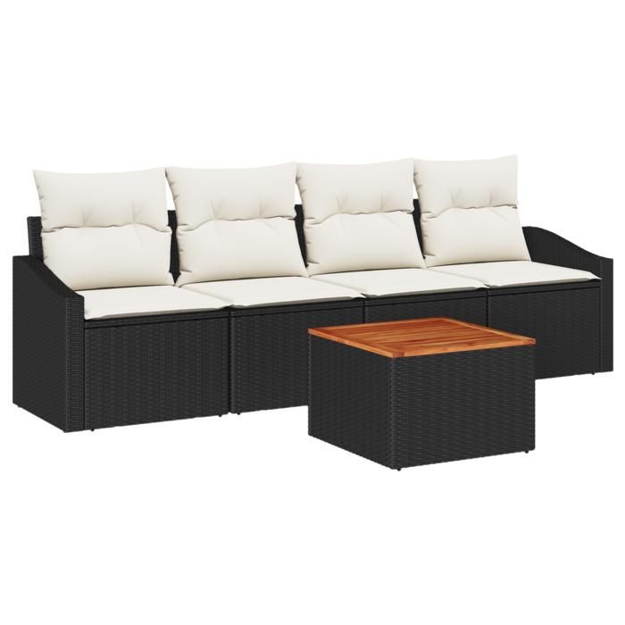 VidaXL Ensemble de Canapés de Jardin de 5 Pièces avec Coussins en Rotin Noir 3347761