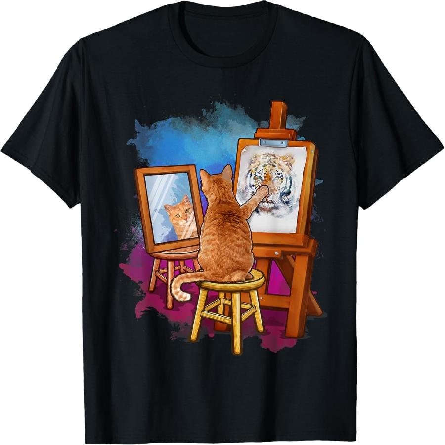 Кот Рисует Льва Художественные Животные Любитель Графический Прикольный Футболка S