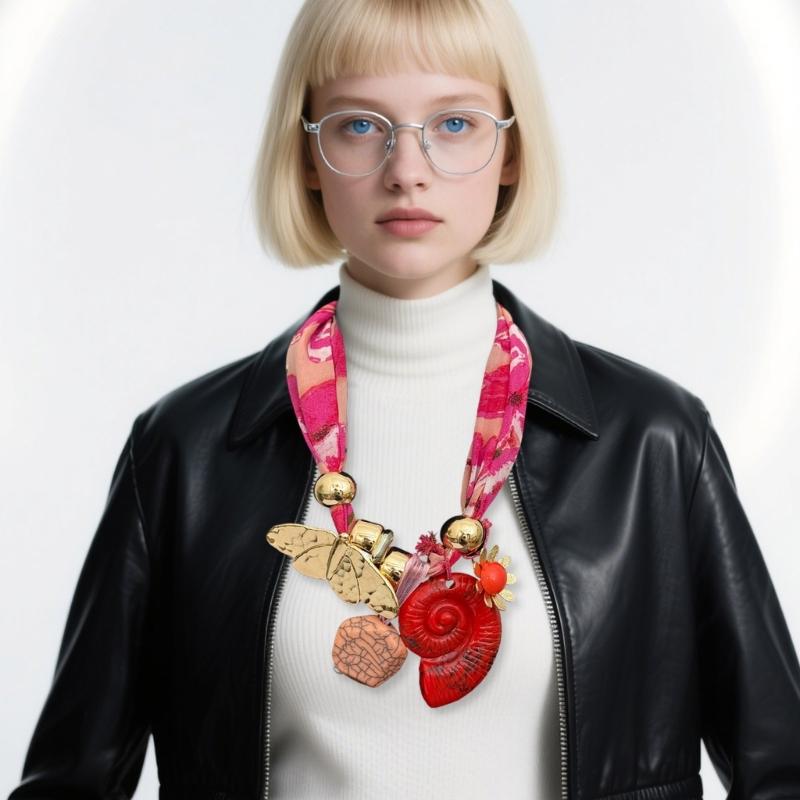 Stylish Floral Scarf Necklace With Neck Wrinkle Coverage Soft Comfortable Blend Fabric Jewelry for Everyday or Vacation