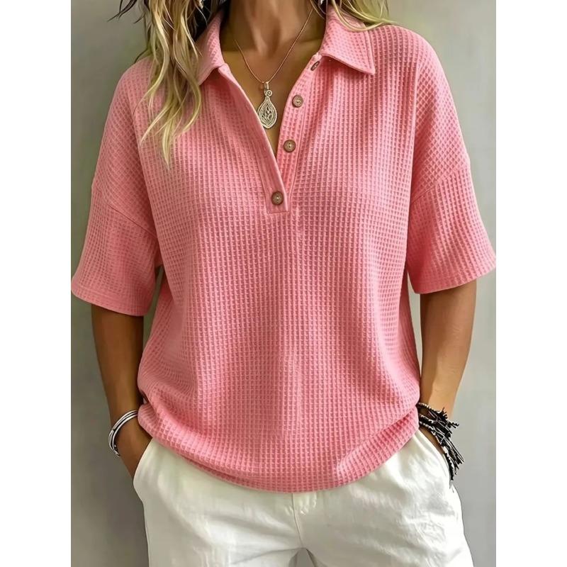 BFCCQB Women's Fashion Casual Summer Spring POLO Neck Short Sleeve  Blouses & Shirts